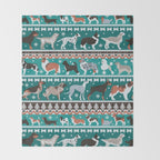 Fluffy and bright fair isle knitting doggie friends // pine and java green background brown orange white and grey dog breeds  Throw Blanket Gallery Image 2