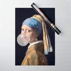 Girl with pearl earring blowing bubble gum Wrapping Paper Gallery Image 1