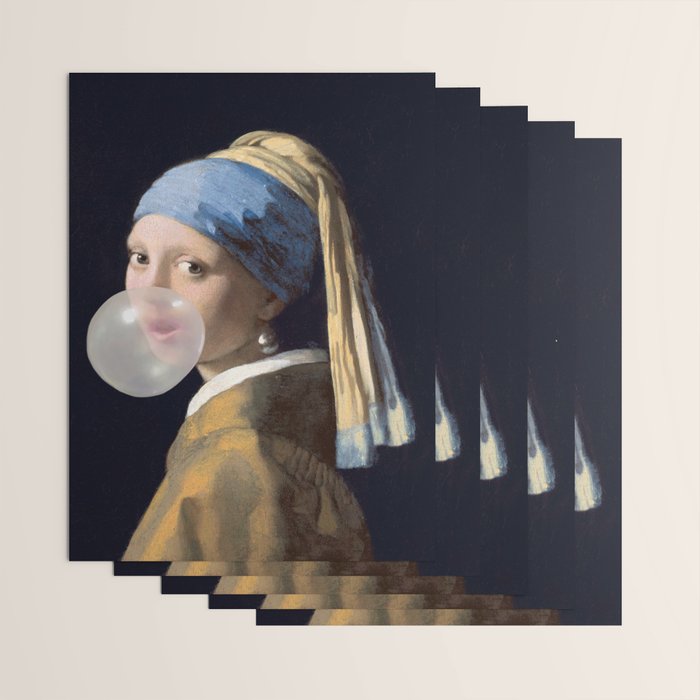 Girl with pearl earring blowing bubble gum Wrapping Paper Gallery Image 3