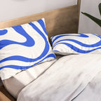Retro Modern Liquid Swirl Abstract Pattern in Royal Blue and White Pillow Sham Gallery Image 2