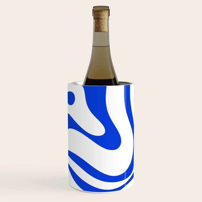 Retro Modern Liquid Swirl Abstract Pattern in Royal Blue and White Wine Chiller Gallery Image 1