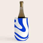Retro Modern Liquid Swirl Abstract Pattern in Royal Blue and White Wine Chiller Gallery Image 1