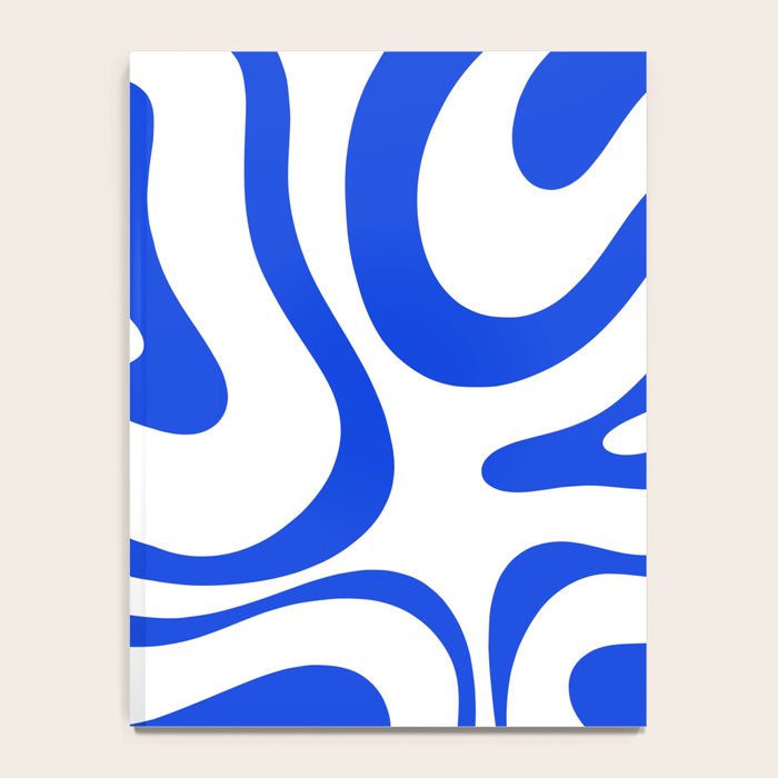 Retro Modern Liquid Swirl Abstract Pattern in Royal Blue and White Notebook Gallery Image 4