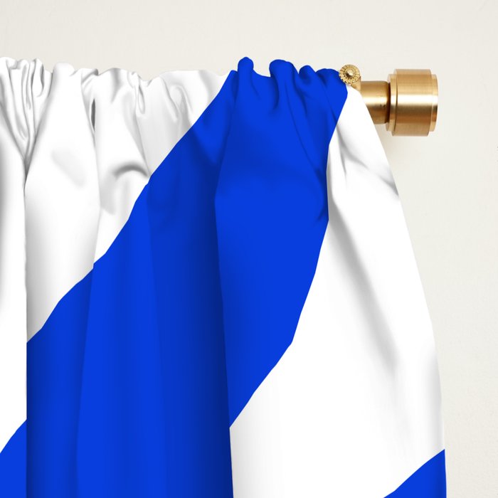 Retro Modern Liquid Swirl Abstract Pattern in Royal Blue and White Window Curtain Gallery Image 2