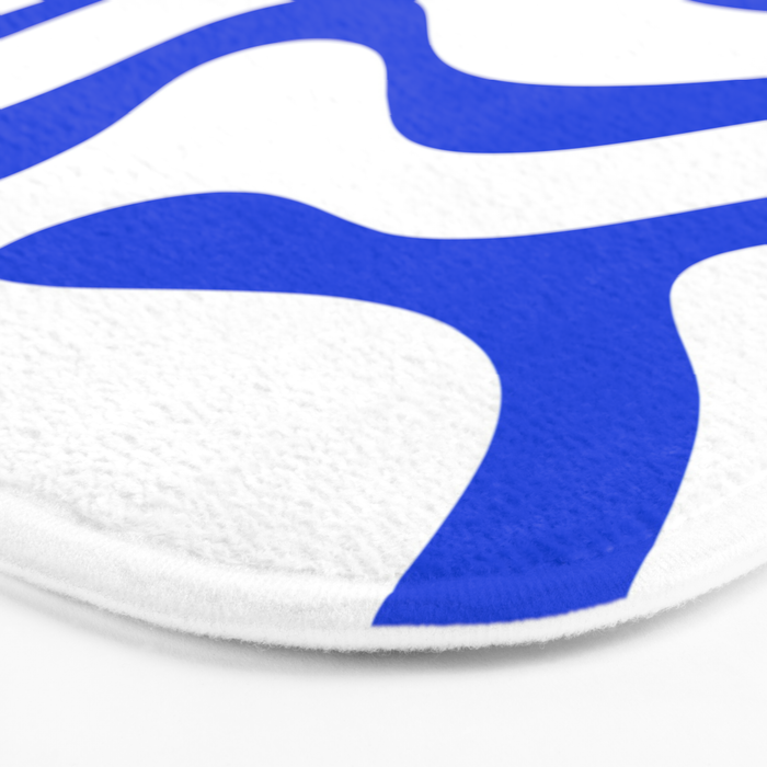 Retro Modern Liquid Swirl Abstract Pattern in Royal Blue and White Bath Mat Gallery Image 3
