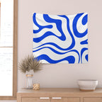 Retro Modern Liquid Swirl Abstract Pattern in Royal Blue and White Wall Tapestry Gallery Image 2