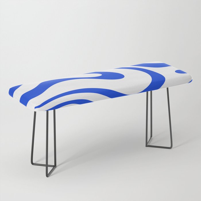 Retro Modern Liquid Swirl Abstract Pattern in Royal Blue and White Bench Gallery Image 1