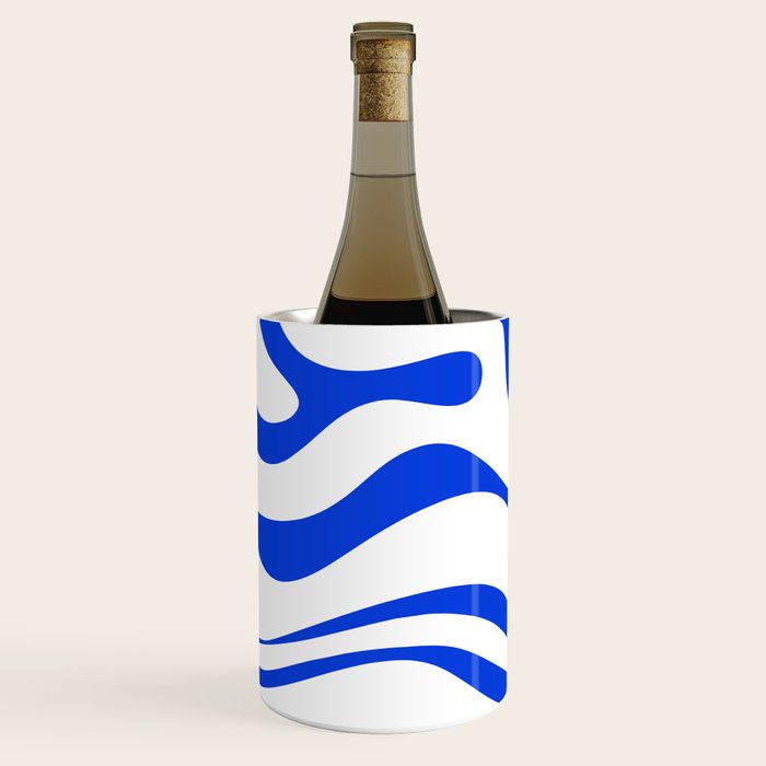 Retro Modern Liquid Swirl Abstract Pattern in Royal Blue and White Wine Chiller Gallery Image 2