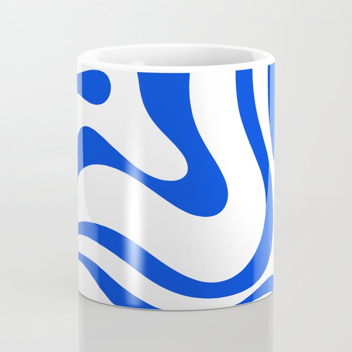Retro Modern Liquid Swirl Abstract Pattern in Royal Blue and White Coffee Mug Gallery Image 4