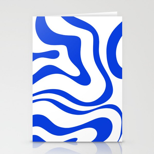 Retro Modern Liquid Swirl Abstract Pattern in Royal Blue and White Stationery Card Gallery Image 1