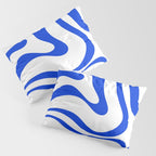 Retro Modern Liquid Swirl Abstract Pattern in Royal Blue and White Pillow Sham Gallery Image 3