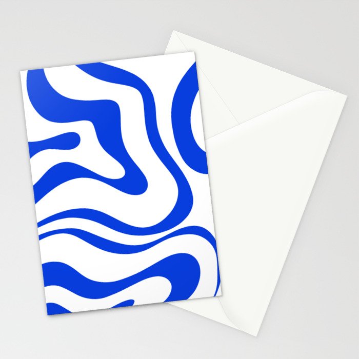 Retro Modern Liquid Swirl Abstract Pattern in Royal Blue and White Stationery Card Gallery Image 2