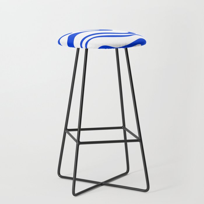 Retro Modern Liquid Swirl Abstract Pattern in Royal Blue and White Stool Gallery Image 1