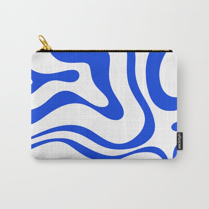 Retro Modern Liquid Swirl Abstract Pattern in Royal Blue and White Carry All Pouch Gallery Image 1