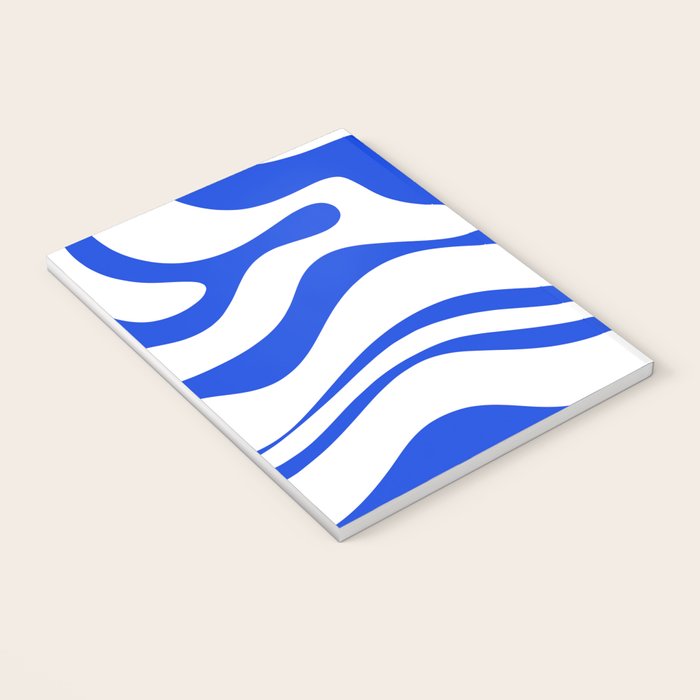 Retro Modern Liquid Swirl Abstract Pattern in Royal Blue and White Notebook Gallery Image 3