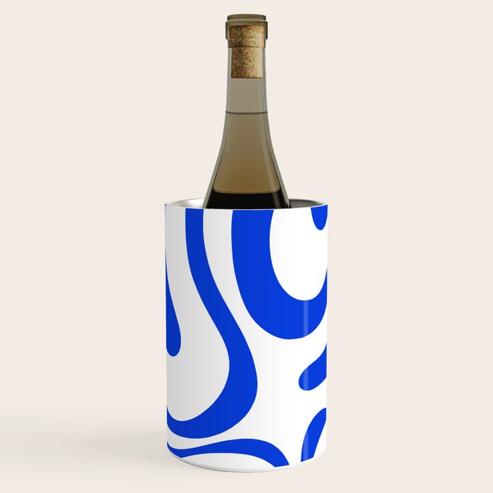 Retro Modern Liquid Swirl Abstract Pattern in Royal Blue and White Wine Chiller Gallery Image 3