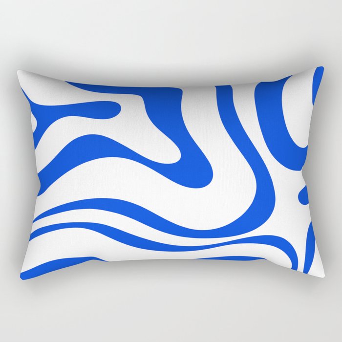 Retro Modern Liquid Swirl Abstract Pattern in Royal Blue and White Rectangular Pillow Gallery Image 2
