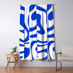 Retro Modern Liquid Swirl Abstract Pattern in Royal Blue and White Window Curtain Gallery Image 5