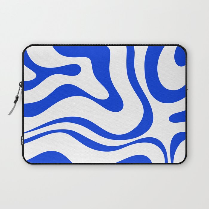Retro Modern Liquid Swirl Abstract Pattern in Royal Blue and White Laptop Sleeve Gallery Image 1