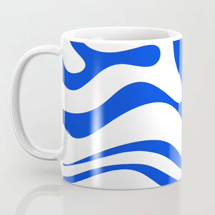 Retro Modern Liquid Swirl Abstract Pattern in Royal Blue and White Coffee Mug Gallery Image 3