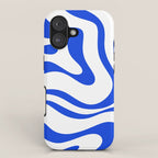 Retro Modern Liquid Swirl Abstract Pattern in Royal Blue and White iPhone Case Gallery Image 1