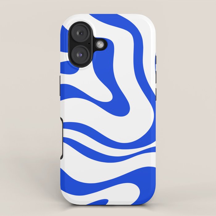 Retro Modern Liquid Swirl Abstract Pattern in Royal Blue and White iPhone Case Gallery Image 1