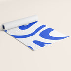 Retro Modern Liquid Swirl Abstract Pattern in Royal Blue and White Yoga Mat Gallery Image 2