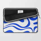 Retro Modern Liquid Swirl Abstract Pattern in Royal Blue and White Laptop Sleeve Gallery Image 2