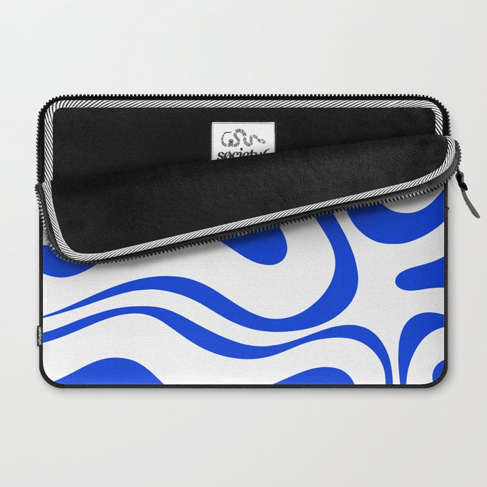 Retro Modern Liquid Swirl Abstract Pattern in Royal Blue and White Laptop Sleeve Gallery Image 2