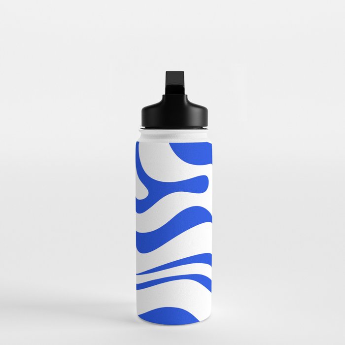 Retro Modern Liquid Swirl Abstract Pattern in Royal Blue and White Water Bottle Gallery Image 3