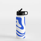 Retro Modern Liquid Swirl Abstract Pattern in Royal Blue and White Water Bottle Gallery Image 1