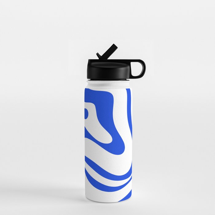 Retro Modern Liquid Swirl Abstract Pattern in Royal Blue and White Water Bottle Gallery Image 1