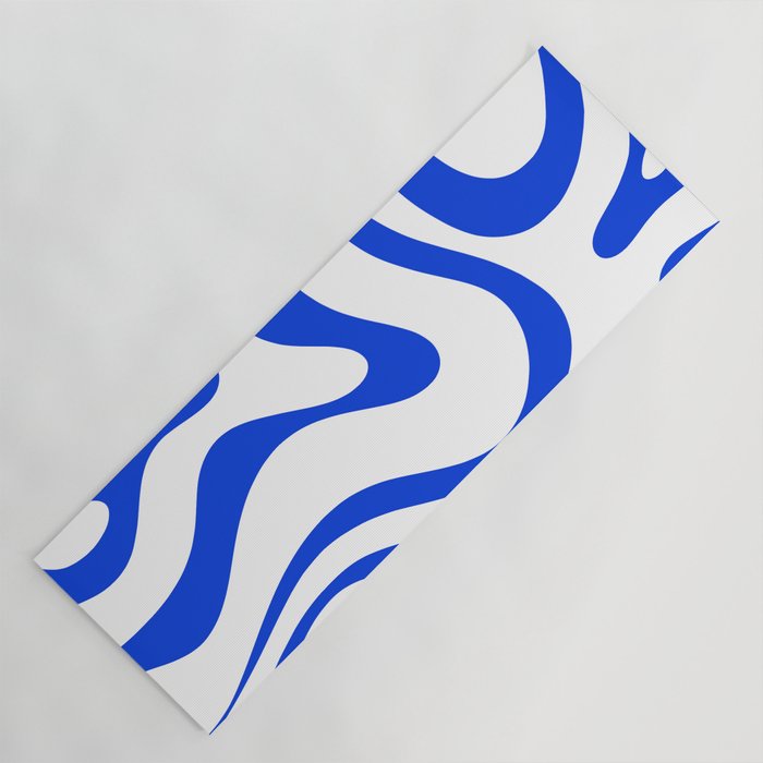 Retro Modern Liquid Swirl Abstract Pattern in Royal Blue and White Yoga Mat Gallery Image 1