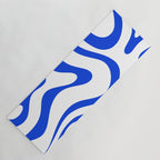 Retro Modern Liquid Swirl Abstract Pattern in Royal Blue and White Yoga Mat Gallery Image 1