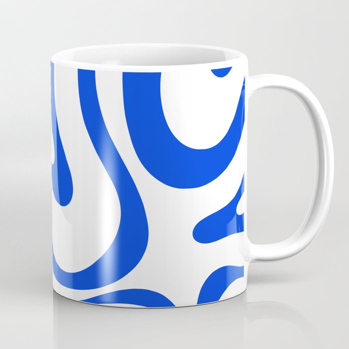 Retro Modern Liquid Swirl Abstract Pattern in Royal Blue and White Coffee Mug Gallery Image 1