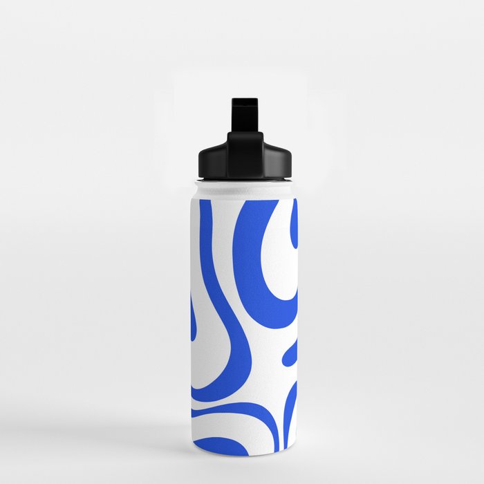 Retro Modern Liquid Swirl Abstract Pattern in Royal Blue and White Water Bottle Gallery Image 2