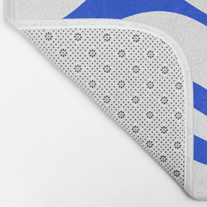 Retro Modern Liquid Swirl Abstract Pattern in Royal Blue and White Bath Mat Gallery Image 2