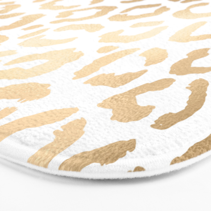 Elegant Gold White Leopard Cheetah Animal Print Bath Mat Gallery Image 3