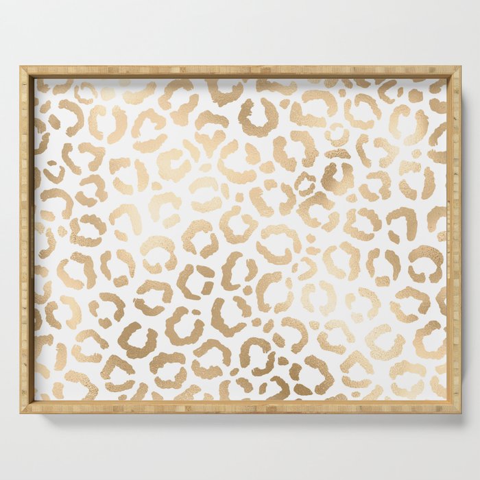 Elegant Gold White Leopard Cheetah Animal Print Serving Tray Gallery Image 1