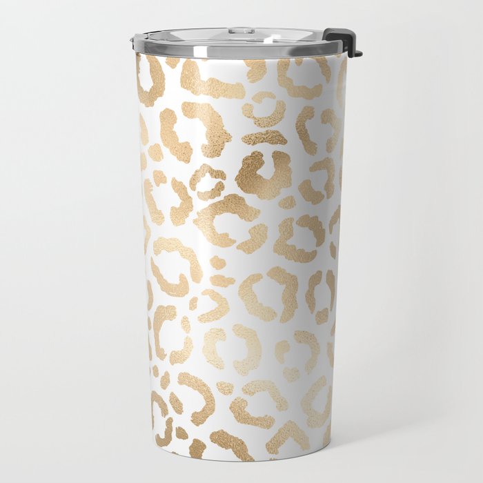 Elegant Gold White Leopard Cheetah Animal Print Travel Mug Gallery Image 2