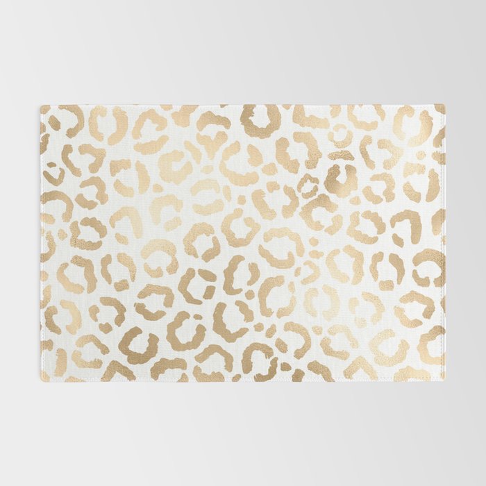 Elegant Gold White Leopard Cheetah Animal Print Rug Gallery Image 2
