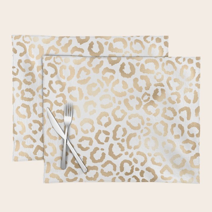 Elegant Gold White Leopard Cheetah Animal Print Placemat Gallery Image 1