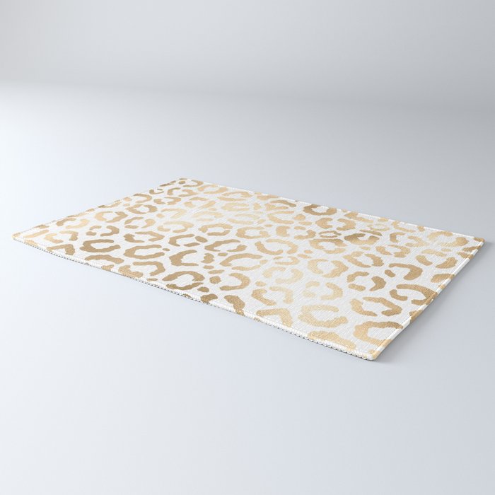 Elegant Gold White Leopard Cheetah Animal Print Rug Gallery Image 3
