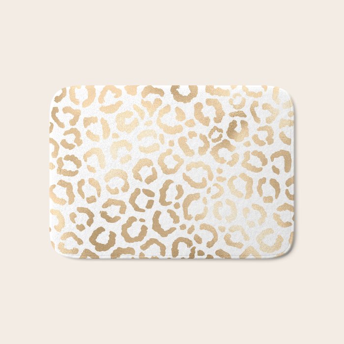 Elegant Gold White Leopard Cheetah Animal Print Bath Mat Gallery Image 1