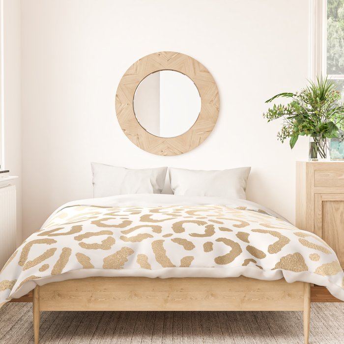 Elegant Gold White Leopard Cheetah Animal Print Duvet Cover Gallery Image 3
