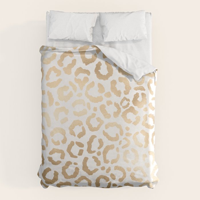 Elegant Gold White Leopard Cheetah Animal Print Duvet Cover