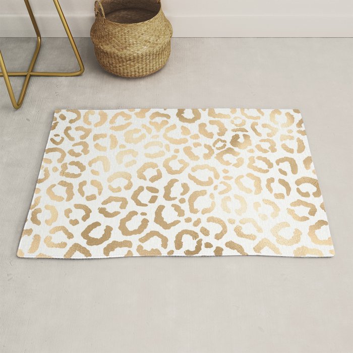 Elegant Gold White Leopard Cheetah Animal Print Rug Gallery Image 1