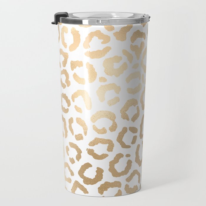 Elegant Gold White Leopard Cheetah Animal Print Travel Mug Gallery Image 3