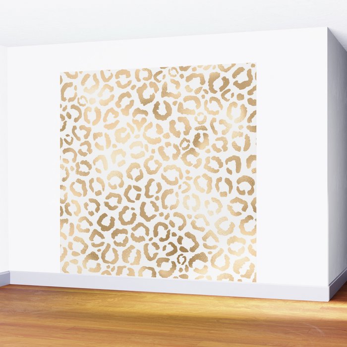 Elegant Gold White Leopard Cheetah Animal Print Wall Mural Gallery Image 2