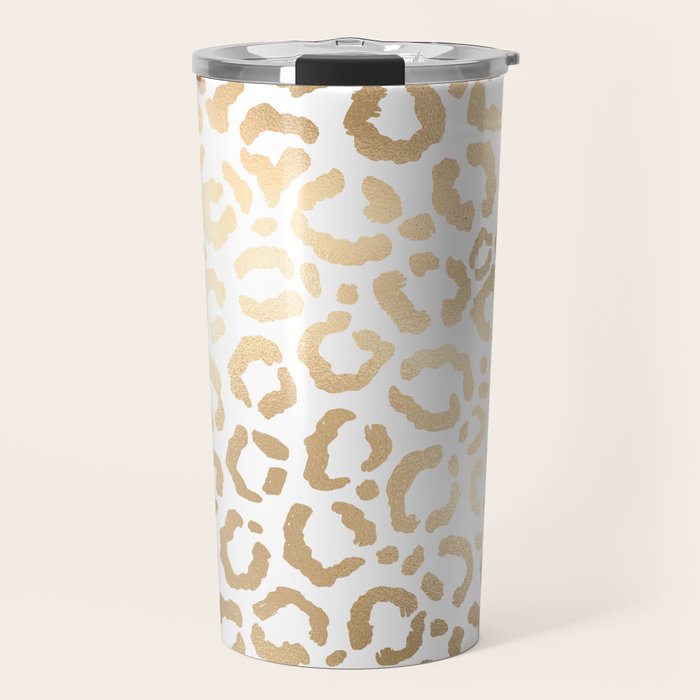Elegant Gold White Leopard Cheetah Animal Print Travel Mug Gallery Image 1